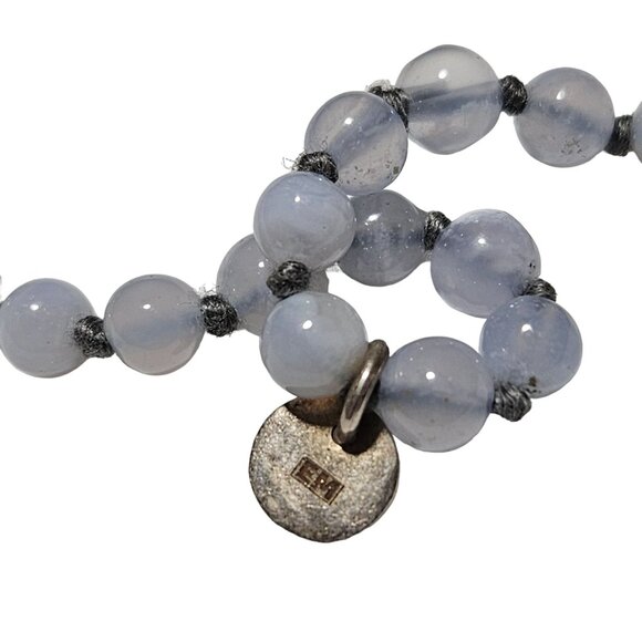 Elegant Blue Agate Knotted Bead Necklace Classic Minimalistic Jewelry Healing - Picture 4 of 6